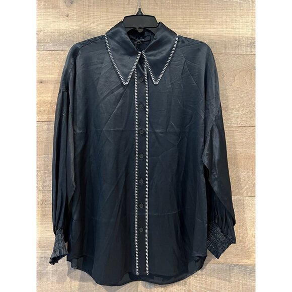 NWOT AllSaints Charli Stitch black Shirt top size US 4 - Picture 3 of 12